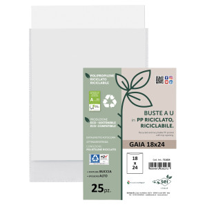 CONF 25 BUSTE A U IN PP RICICLATO 18X24CM GAIA SEI ROTA COD. 721824