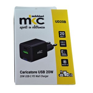 CARICATORE USB 20W 1 USB-C+ 1 USB-A NERO -MKC COD. 49192900