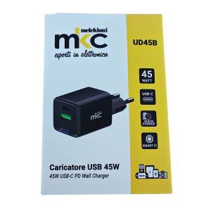 CARICATORE USB 45W 1 USB-C+ 1 USB-A NERO -MKC COD. 491929604