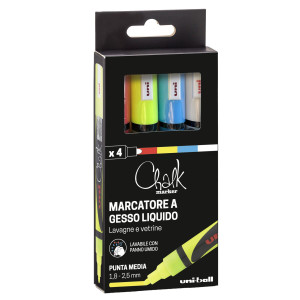 BUSTA 4 MARCATORE A GESSO LIQUIDO UNI CHALK P.TONDA COL.ASSORTITI UNI COD. M PWE5M 4P