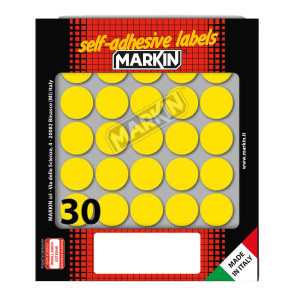 ETICHETTA ADESIVA GIALLO TONDA D22MM (10FOGLI X 30ETICHETTE MARKIN COD. 10007GI