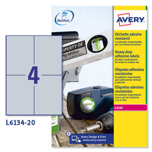 POLIESTERE ADESIVO L6134 ARGENTO 20FG A4 105X148MM (4ET/FG) LASER AVERY COD. L6134-20