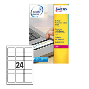 POLIESTERE ADESIVO L6146 BIANCO ANTIM. 20FG A4 63,5X33,9MM (24ET/FG LASER AVERY COD. L6146-20