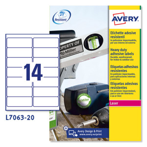 POLIESTERE ADESIVO L7063 BIANCO 20FG A4 99,1X38,1MM (14ET/FG LASER AVERY COD. L7063-20