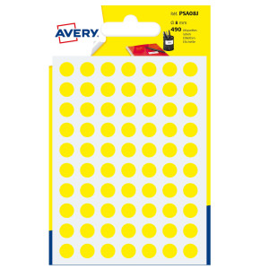BLISTER 490 ETICHETTA ADESIVA TONDA PSA GIALLO D8MM AVERY COD. PSA08J