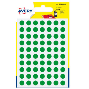BLISTER 490 ETICHETTA ADESIVA TONDA PSA VERDE D8MM AVERY COD. PSA08V