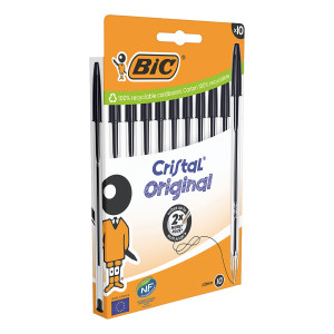 SCATOLA 10 PENNE SFERA CRISTAL ORIGINAL PUNTA 1,0MM NERO BIC COD. 516353