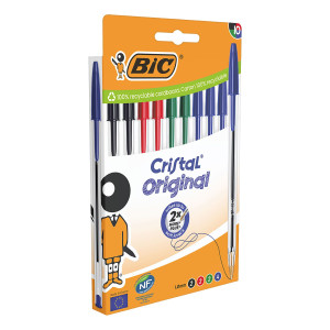 SCATOLA 10 PENNE SFERA CRISTAL ORIGINAL PUNTA 1,0MM COLORI ASSORTITI BIC COD. 516354
