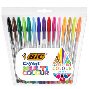 SCATOLA 15 PENNA SFERA CRISTALÂ® MULTICOLOR 1,6MM INK ASS. BICÂ® COD. 964899