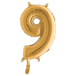 PALLONCINO IN MYLAR H.36CM NUMERO ''9'' ORO BIG PARTY COD. 42709
