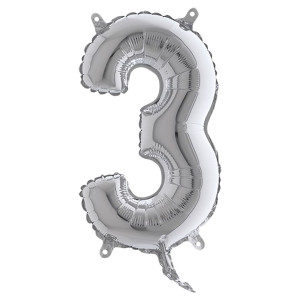 PALLONCINO IN MYLAR H.36CM NUMERO ''3'' ARGENTO BIG PARTY COD. 42843