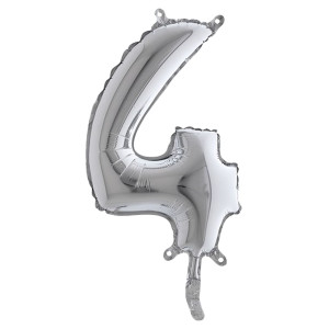 PALLONCINO IN MYLAR H.36CM NUMERO ''4'' ARGENTO BIG PARTY COD. 42844