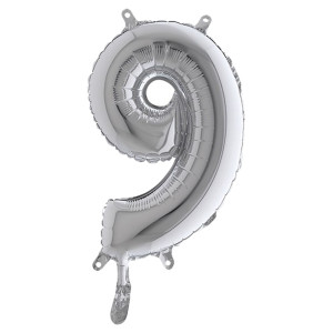 PALLONCINO IN MYLAR H.36CM NUMERO ''9'' ARGENTO BIG PARTY COD. 42849