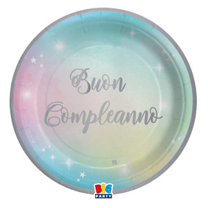 8 PIATTI D24CM BUON COMPLEANNO SOFT RAINBOW BIG PARTY COD. 74291