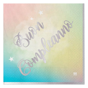 20 TOVAGLIOLI IN CARTA 33X33CM BUON COMPLEANNO SOFT RAINBOW BIG PARTY COD. 74294