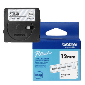 BROTHER NASTRO BTAG131 DA 12MM NERO SU TRASPARENTE - LUNGHEZZA 4 MT COD. BTAG131