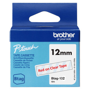 NASTRO BTAG132  DA 12MM ROSSO SU TRASPARENTE - LUNGHEZZA 4 M COD. BTAG132