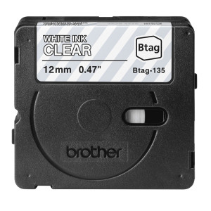 BROTHER NASTRO BTAG135  DA 12MM BIANCO SU TRASPARENTE - LUNGHEZZA 4 M COD. BTAG135