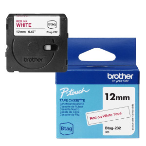 BROTHER NASTRO BTAG232  DA 12MM ROSSO SU BIANCO - LUNGHEZZA 4 M COD. BTAG232