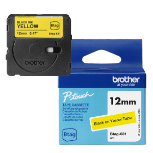 BROTHER NASTRO BTAG631  DA 12MM NERO SU GIALLO - LUNGHEZZA 4 M COD. BTAG631