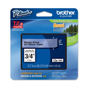 NASTRO BROTHER TZE-141 18MMX8MT NERO/TRASPARENTE COD. TZE141