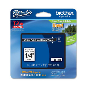 NASTRO LAMINATO BROTHER TZE-315 6MMX8MT BIANCO/NERO COD. TZE315