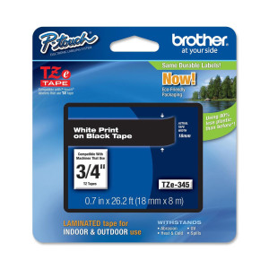 NASTRO LAMINATO BROTHER TZE-345 18MMX8MT BIANCO/NERO COD. TZE345