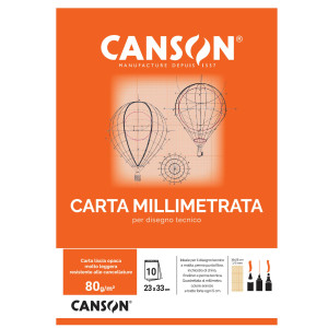BLOCCO CARTA OPACA MILLIMETRATA 230X330MM 10FG 80GR CANSON COD. C200005813 CONFEZIONE DA 25