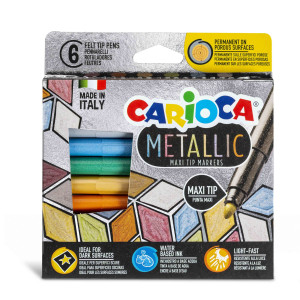 SCATOLA 6 MAXI METALLIC PENNARELLI COLORI ASSORTITI CARIOCA COD. 43161