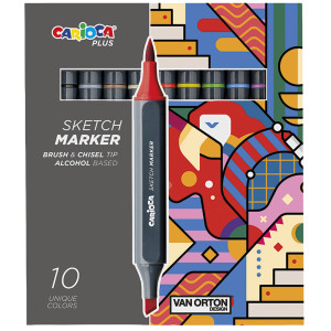 ASTUCCIO 10 SKETCH MARKER DOPPIA PUNTA COLORI ASSORTITI CARIOCA PLUS COD. 45241