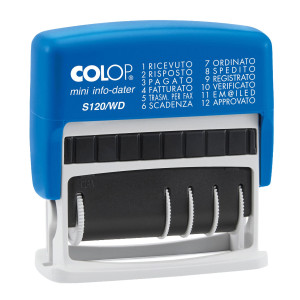 TIMBRO MINI S120WD DATARIO + POLINOMIO 12DICITURE 4MM AUTOINCHIOSTRANTE COLOP COD. S120/WD