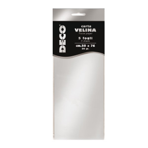 BUSTA 5 FOGLI CARTA VELINA METALLIZZATA 20GR 50X76CM ARGENTO DECO COD. 12455/2