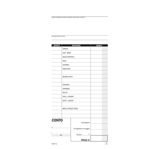 BLOCCO CONTI RISTORANTI/PIZZERIE/TRATTORIE 50COPIE 21,5X10CM DU1621C0000 COD. DU1621C0000 CONFEZIONE DA 5