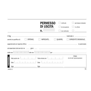 BLOCCO PERMESSI DI USCITA 50/50COPIE AUTOR. 10X16,8CM DU1626C0000 COD. DU1626C0000 CONFEZIONE DA 5