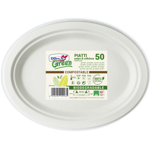 50 PIATTI OVALE 26X19,5CM BIODEGRADABILI DOPLA GREEN COD. 07705