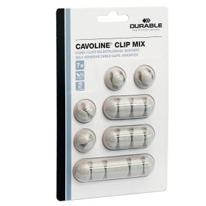 MIX DI 7 CLIP FERMACAVI ADESIVI - GRIGIO - CAVOLINE CLIP MIX DURABLE COD. 5041-10