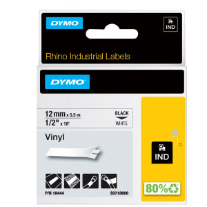 NASTRO VINILE 12MM X 5.5MT NERO SU BIANCO 18444 RHINO COD. S0718600..