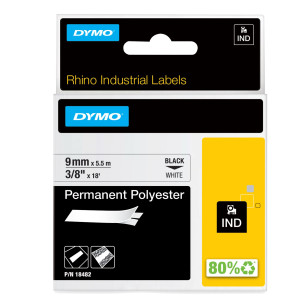 NASTRO POLIESTERE PERMANENTE 9MM X 5.5MT NERO SU BIANCO 18482 RHINO COD. S0718240