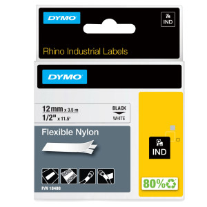 NASTRO NYLON FLESSIBILE 12MM X 3.5MT NERO SU BIANCO 18488 RHINO COD. S0718100
