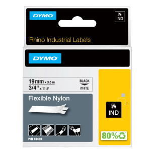 NASTRO NYLON FLESSIBILE 19MM X 3.5MT NERO SU BIANCO 18489 RHINO COD. 18489