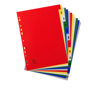 DIVISORI NUMERICI 1-12 A4 - PPL OPACO COLORI ASSORTITI 46971E EXACOMPTA COD. 1512E CONFEZIONE DA 20