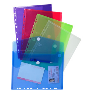 BUSTA FORATA C/CHIUSURA IN VELCRO IN PP COLORATO F.TO 24X32CM PER A4 EXACOMPTA COD. 57380E CONFEZIONE DA 5