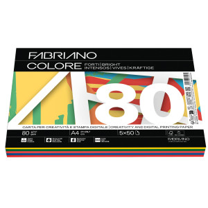 CARTA FABRIANO COLORE A4 80GR 250FG MIX 5 COLORI FORTI COD. 19100809
