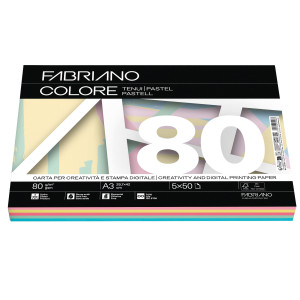 CARTA FABRIANO COLORE A3 80GR 250FG MIX 5 COLORI TENUI FABRIANO COD. 19100812
