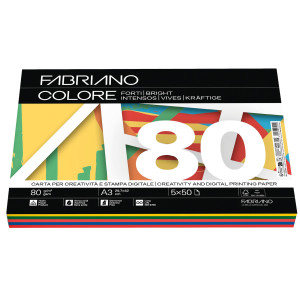 CARTA FABRIANO COLORE A3 80GR 250FG MIX 5 COLORI FORTI COD. 19100810