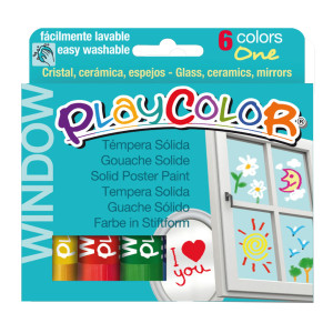TEMPERA SOLIDA PER VETRI PLAYCOLOR 6 COLORI BRILLANTI IN STICK COD. 02001