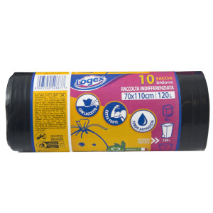 10 SACCHI IMMONDIZIA 43MIC 70X110 120LT NERO LOGEX COD. C4LX-1918