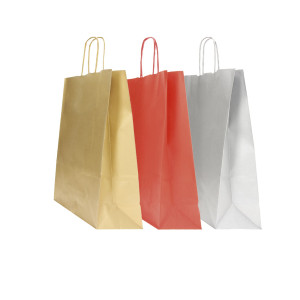 BLISTER 25 SHOPPERS CARTA KRAFT 22X10X29CM TWISTED ASSORTITI COLORI NATALIZI COD. 080005