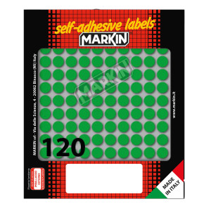 ETICHETTA ADESIVA VERDE TONDA D10MM (10FOGLI X 120ETICHETTE MARKIN COD. 10004VE