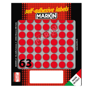 ETICHETTA ADESIVA ROSSO TONDA D14MM (10FOGLI X 63ETICHETTE MARKIN COD. 10005RO